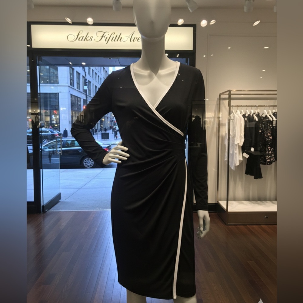 Calvin Klein Black and white bodycon wrap Dress - size 12 - Picture 1 of 7